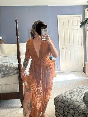 Boho Lace Maxi Dress in Rust